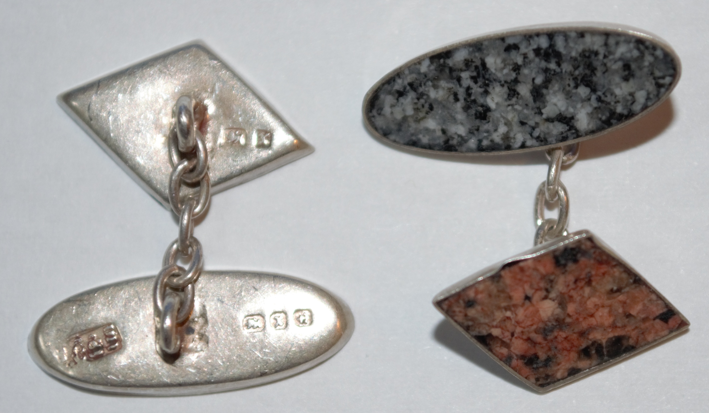 VINTAGE STERLING & GRANITE CUFF LINKS