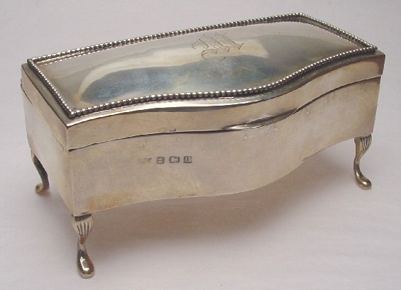 ANTIQUE RECTANGULAR ENGLISH STERLING JEWELRY BOX