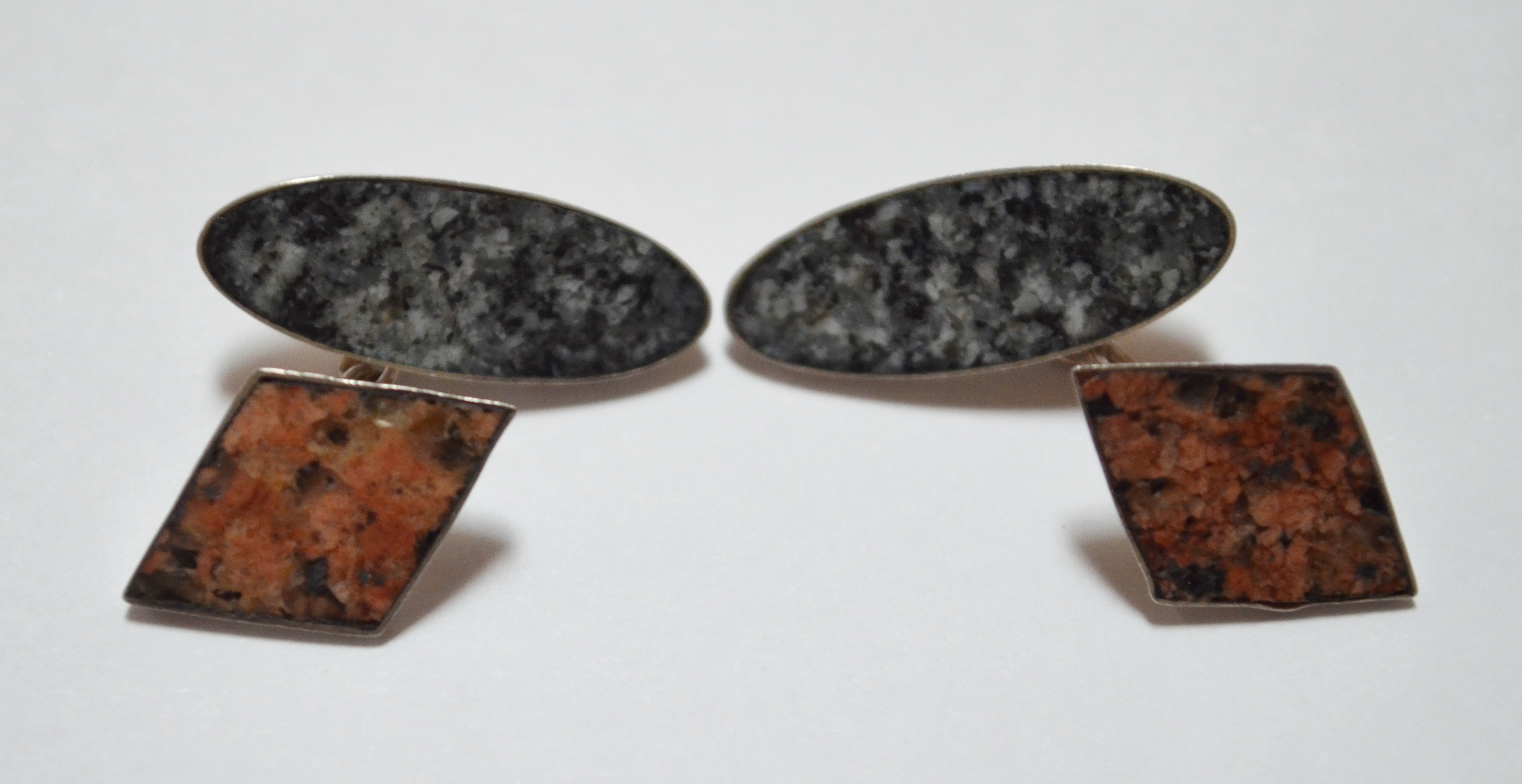 VINTAGE STERLING & GRANITE CUFF LINKS