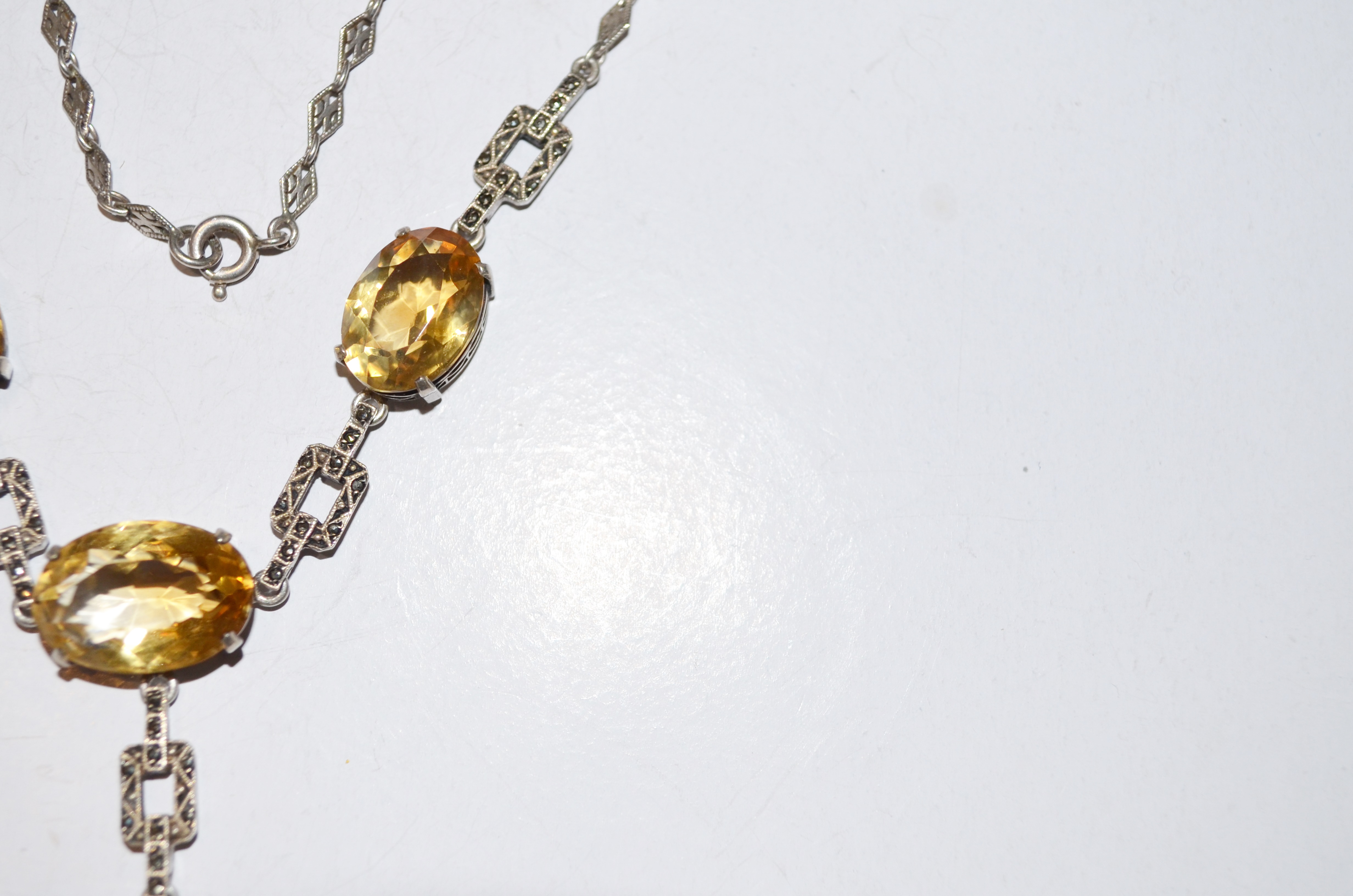 VINTAGE STERLING, MARCASITE & CITRINE NECKLACE