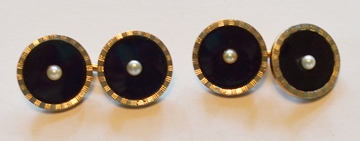 ONYX GOLD & PEARL DOUBLE SIDED CUFF LINKS